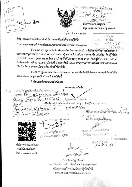 ขอความร่วมมือระชาสัมพันธ์การจดทะเบียนก่อตั้งองค์กรผู้ใช้น้ำ